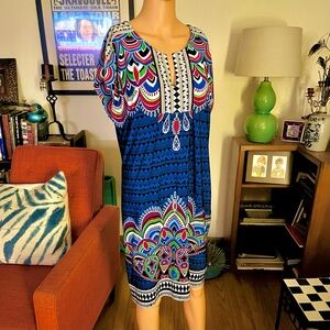 Shelli Segal peacock & jewels patterned lined dress NWOT